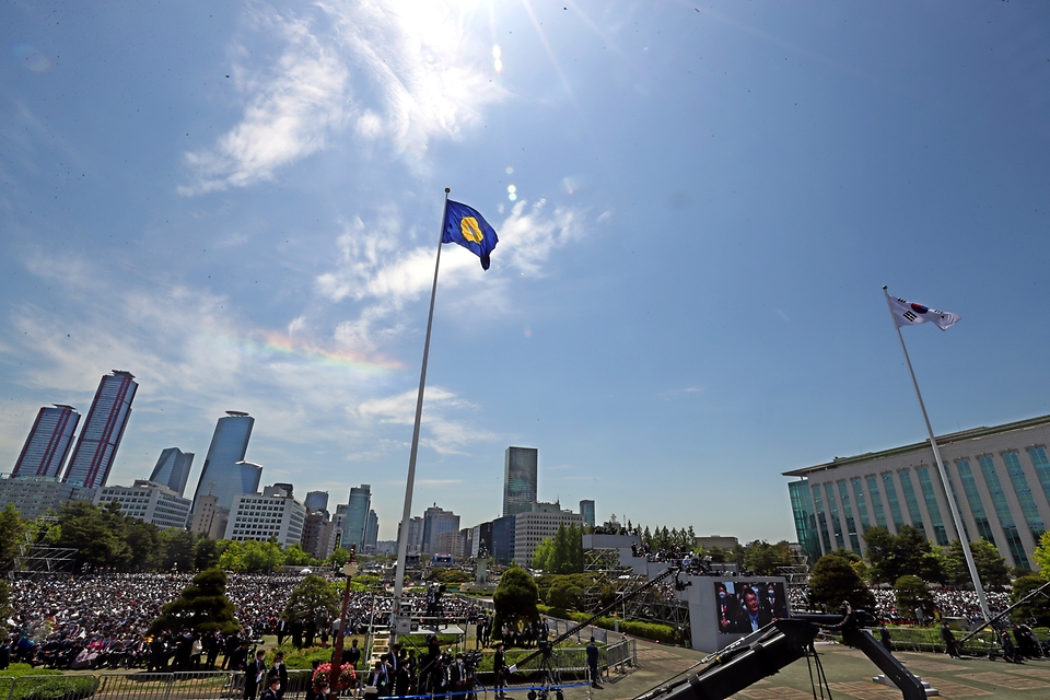 10일 서울 여의도 국회의사당 앞 잔디마당에서 열린 제20대 대통령 취임식 현장.