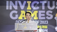 박민식 국가보훈부 장관이 29일 오후 중앙보훈회관에서 열린 2023 독일 인빅터스게임 결단식에 참석하여 격려사를 하고 있다 ？