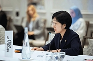한화진 환경부 장관이 21일(현지시간) 미국 뉴욕 인터콘티넨탈호텔에서 열린 ‘파리협정 목표달성을 위한 글로벌 이행점검(GST) 장관급 회의’에 참석해 발언하고 있다.
