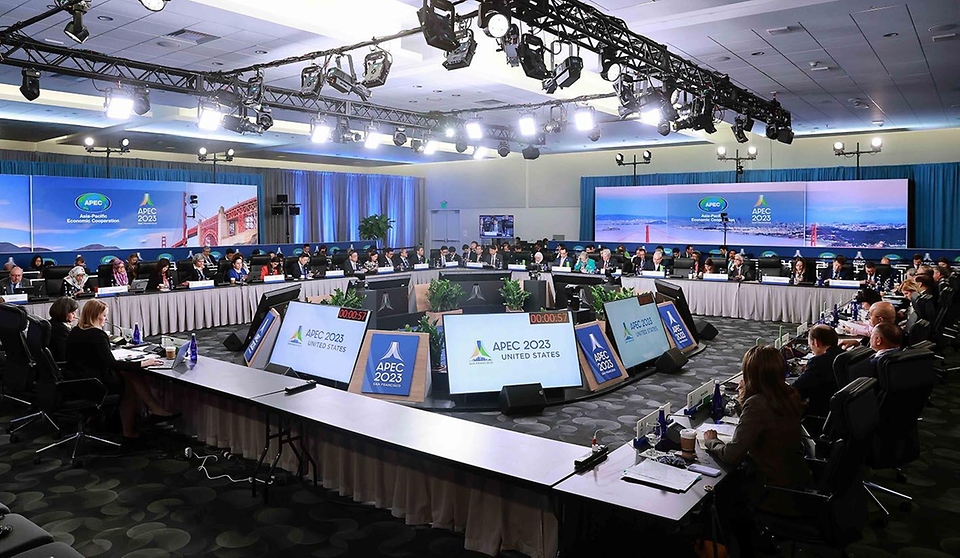 15일(현지시간) 미국 샌프란시스코 모스코니 센터에서 ‘APEC 외교통상합동각료회의 세션2’가 진행되고 있다.