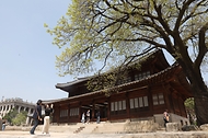 <p>12일 서울 중구 덕수궁에서 관람객들이 석어당을 관람하고 있다.&nbsp;</p>