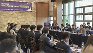 지영미 질병관리청 청장이 13일 서울 중구 LW컨벤션 센터에서 열린 ‘미래 팬데믹 대비 mRNA백신 개발 지원사업 기업 간담회’에서 발언하고 있다.