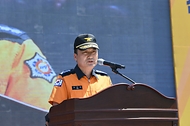 남화영 소방청장이 3일 충남 공주시 중앙소방학교에서 열린 ‘제37회 전국소방기술경연대회’에 참석해 대회사를 하고 있다.