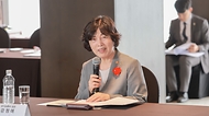 강정애 국가보훈부 장관이 7일 오후 서울시 중구 플라자호텔에서 열린 국가보훈위원회 민간위원 간담회에 참석하여 인사말을 하고 있다.