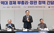 최상목 경제부총리 겸 기획재정부 장관이 1일 서울 중구 은행회관에서 열린 ‘역대 경제 부총리·장관 정책 간담회’에서 인사말을 하고 있다.