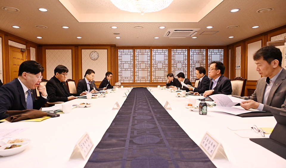 최상목 대통령 권한대행 부총리 겸 기획재정부 장관이 3월 20일 오전 서울 종로구 정부서울청사에서 열린 '거시경제·금융현안 간담회'를 주재하고 있다.