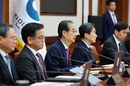 한덕수 대통령 권한대행 국무총리가 8일 세종대로 정부서울청사에서 열린 국무회의를 주재, 모두발언을 하고 있다.