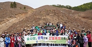 2025년 4월 23일 경기도 양평군 지평면에서 열린 '문학인과 함께하는 탄소중립 나무심기' 행사에서 참가자들이 백합나무를 심고 있다.