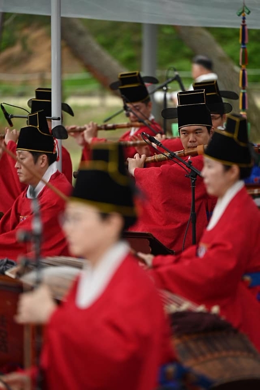 분향과 헌작, 축문, 헌화와 분향, 축사, 그리고 세종대왕이 직접 창작한 궁중음악 '여민락' 연주, 궁중무용 '봉래의' 공연까지! 여주 영릉에서 열린 세종대왕 나신날 628돌 기념 숭모제전 현장을 사진으로 같이 봐요.