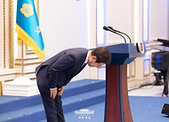 이재명 대통령이 14일 청와대 영빈관에서 열린 '광복 80주년, 대통령의 초대' 행사에서 인사를 하고 있다.
