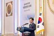 이재명 대통령이 14일 청와대 영빈관에서 열린 '광복 80주년, 대통령의 초대' 행사에서 인사말을 하고 있다.