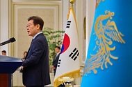 이재명 대통령이 지난 15일 청와대 영빈관에서 열린 '대통령의 초대, 주한외교단 만찬'에서 발언하고 있다. 
