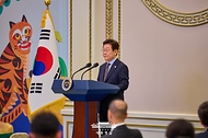 이재명 대통령이 지난 15일 청와대 영빈관에서 열린 '대통령의 초대, 주한외교단 만찬'에서 발언하고 있다. 
