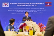 이재명 대통령이 15일 용산 대통령실에서 열린 한-라오스 공식오찬에서 오찬사를 하고 있다.