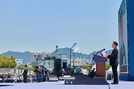 이재명 대통령이 5월 18일 광주 5·18 민주광장에서 열린 제46주년 5·18 민주화운동 기념식에서 기념사를 하고 있다.