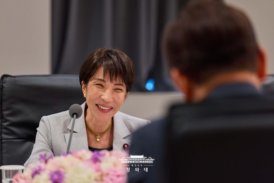 다카이치 사나에 일본 총리가 5월 19일 경북 안동 한 호텔에서 열린 이재명 대통령과의 정상회담에서 발언하고 있다.