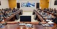 6월 14일 청와대에서 이탈리아를 국빈방문 중인 이재명 대통령이 화상회의로 주재하는 수석보좌관회의가 진행되고 있다.