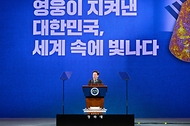 이재명 대통령이 6월 25일 수원컨벤션센터에서 열린 6·25전쟁 제76주년 기념식에서 기념사를 하고 있다.