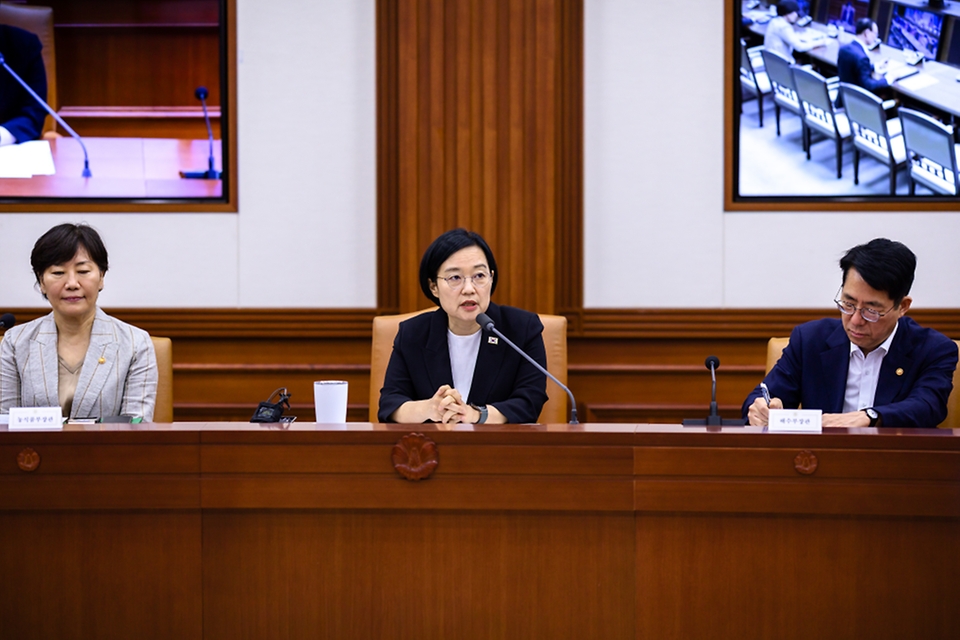 한성숙 국무총리가 7월 15일 정부서울청사에서 열린 비상경제점검회의에서 발언하고 있다.