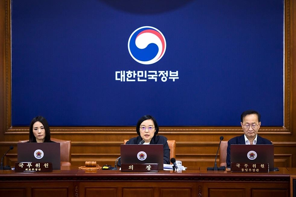 한성숙 국무총리가 7월 28일 서울 종로구 정부서울청사에서 국무회의를 주재하고 있다.
