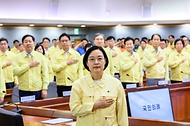 한성숙 국무총리가 8월 6일 서울 종로구 정부서울청사 별관에서 2026년 을지연습 준비보고회의를 주재하고 있다.