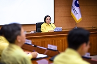 한성숙 국무총리가 9월 18일 서울 종로구 정부서울청사 별관에서 2026년 을지연습 사후강평회의를 주재하고 있다.