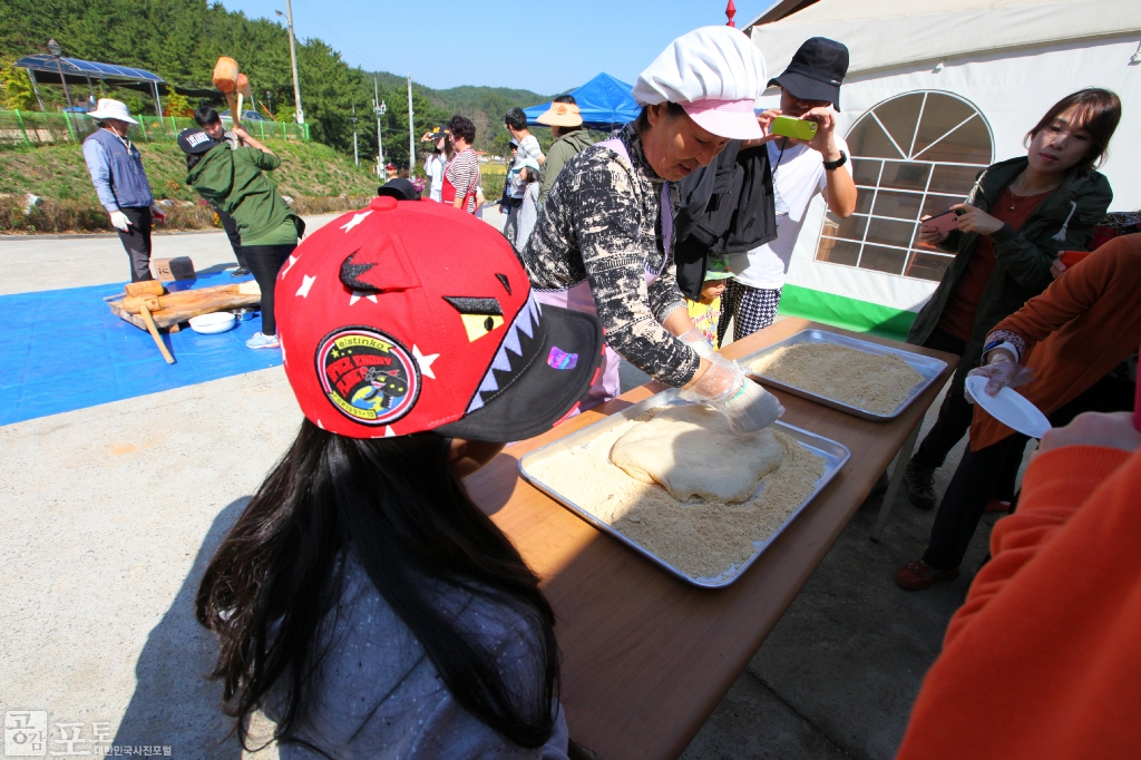 농촌전통테마마을 중 하나인 충남 태안의 매화둠벙 마을에서는 가을을 맞아 각 수확한 쌀로 인절미를 만들어보는 체험을 할 수 있다. 시민들은 직접 떡메를 쳐보며 인절미 만들기 체험에 참여한 후 직접 만든 인절미를 시식 하고 있다.