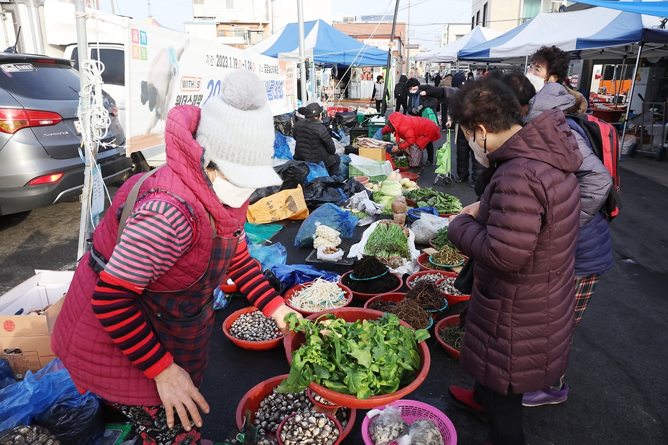 <p>설 명절 연휴를 하루 앞둔 20일 오전 전남 영암군 영암5일시장에서 시민들이 장을 보고 있다. 영암5일시장은 조선시대에 영암에 개설됐던 동문밖장의 맹맥을 잇고 있는 유서 깊은 전통시장으로 매월 5, 10일인 날 장이 열린다. </p>
<div><br></div>