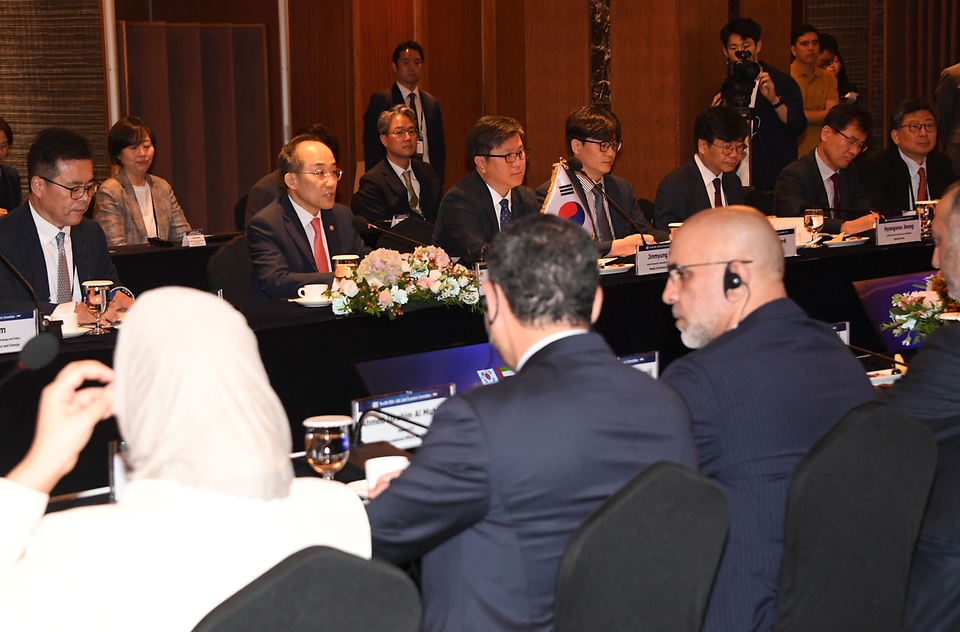 추경호 부총리 겸 기획재정부 장관이 6일 서울 중구 롯데호텔에서 열린 ‘제8차 한-UAE 경제공동위 본회의’에서 발언하고 있다.