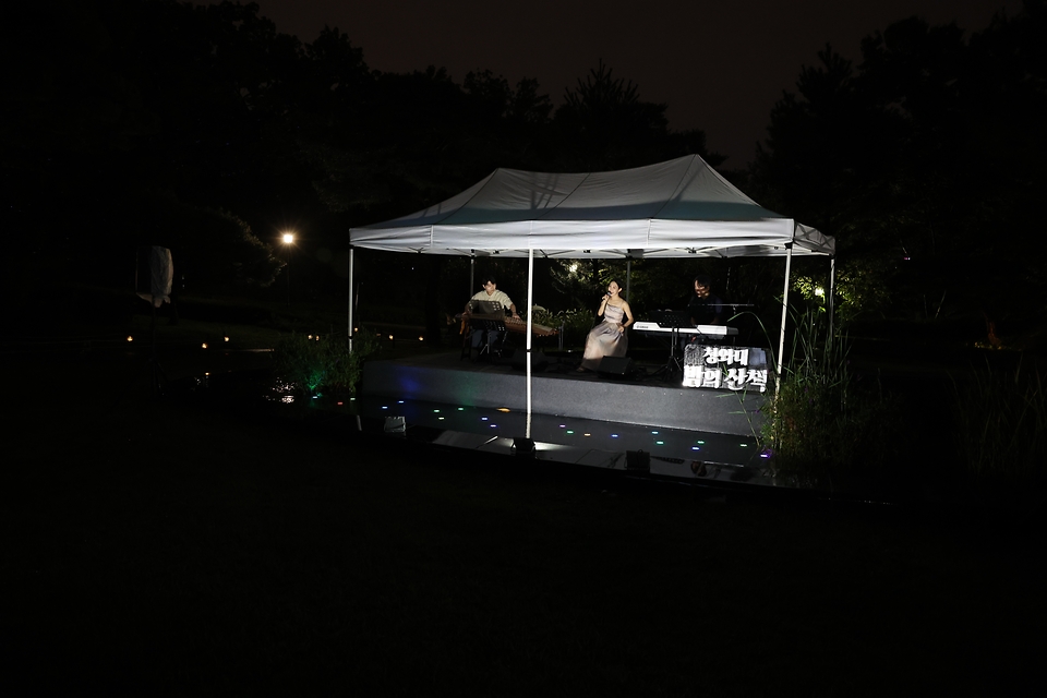 13일 오후 서울 종로구 청와대에서 열린 ‘청와대 밤의 산책’ 행사에서 공연이 열리고 있다. 관람객들은 정문으로 입장해 대정원과 본관을 지나 소정원에서 공연을 감상할 수 있다. 청와대의 가을밤 정취를 감상할 수 있는 청와대 밤의 산책 행사는 오는 21일까지 진행된다.