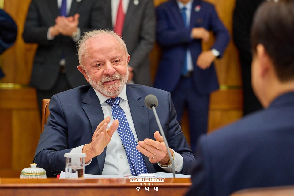 루이스 이나시우 룰라 다 시우바 브라질 대통령이 2월 23일 청와대에서 열린 이재명 대통령과의 확대 정상회담에서 발언하고 있다.