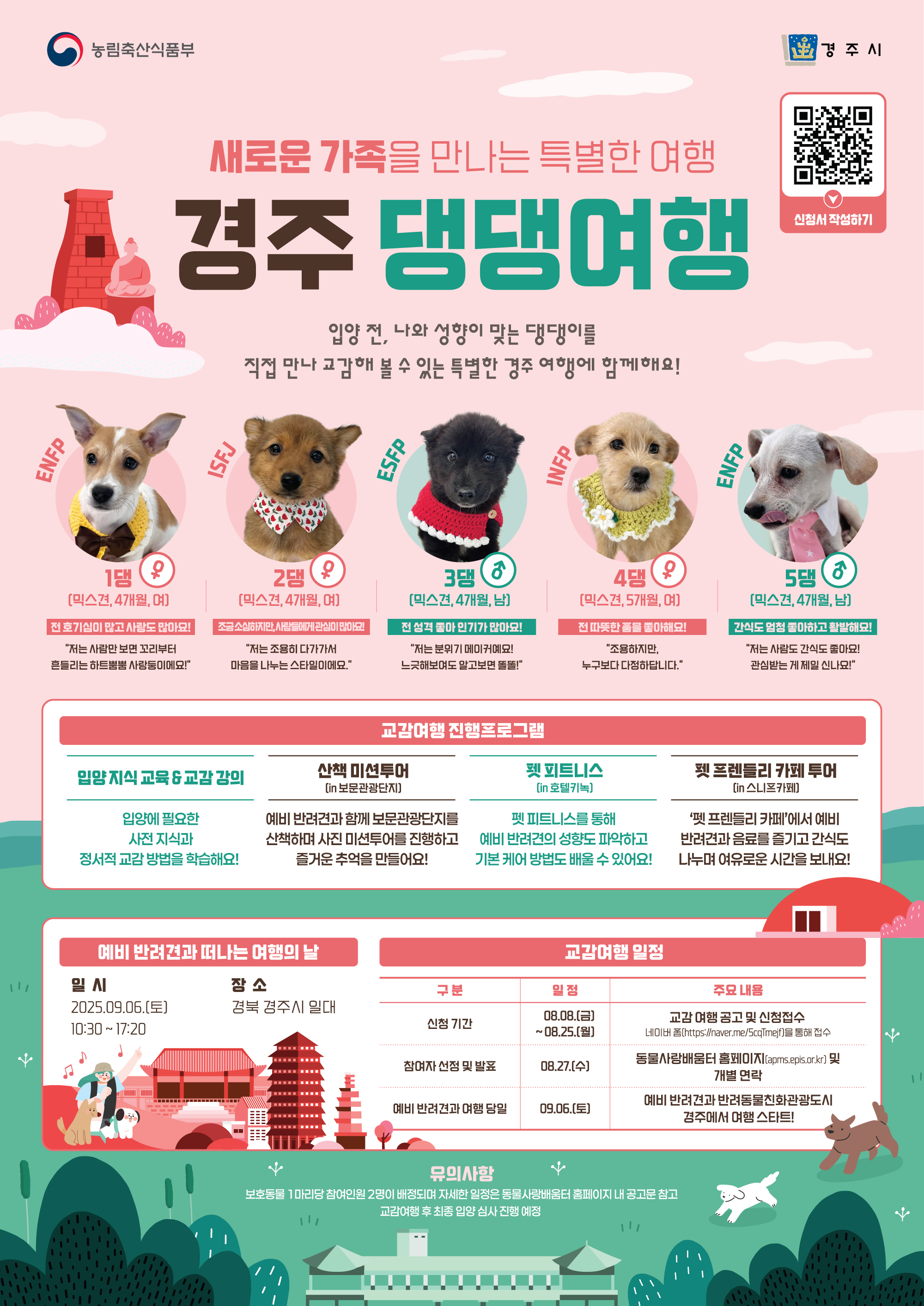 그림입니다. 원본 그림의 이름: 경주 댕댕여행 포스터_250806_최종.jpg 원본 그림의 크기: 가로 2000pixel, 세로 2828pixel