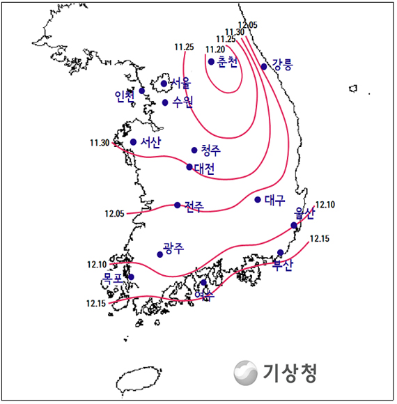 김장 적정시기 예상분포도