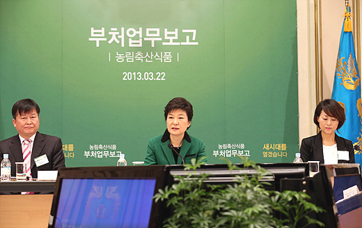 박근혜 대통령이 22일 오전 청와대 영빈관에서 열린 농림수산식품부 업무보고에서 모두발언하고 있다. (사진=저작권자(c)연합뉴스.무단전재-재배포금지)