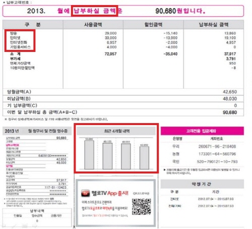 MSO의 우편이나 이메일 요금고지서에는 예상 해지비용이 기본료, 장비임대료, 설치비 등으로 나뉘어 3개월마다 표기되고, 약정기간 기산일과 만료일도 앞면에 기재되어 전보다 더 편리하게 알아볼 수 있게 되었다.