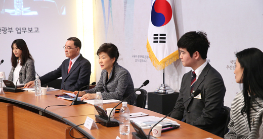 박근혜 대통령이 13일 경기도 안산시 서울예술대학교에서 열린 교육부와 문화체육관광부에 대한 ‘2014년도 교육.문화분야 업무보고’에서 인사말을 하고 있다.