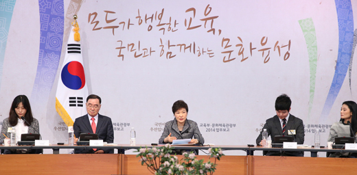 박근혜 대통령이 13일 경기도 안산시 서울예술대학교에서 열린 교육부와 문화체육관광부에 대한 ‘2014년도 교육.문화분야 업무보고’에서 인사말을 하고 있다.