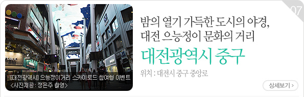 밤의 열기 가득한 도시의 야경, 대전 으능정이 문화의 거리