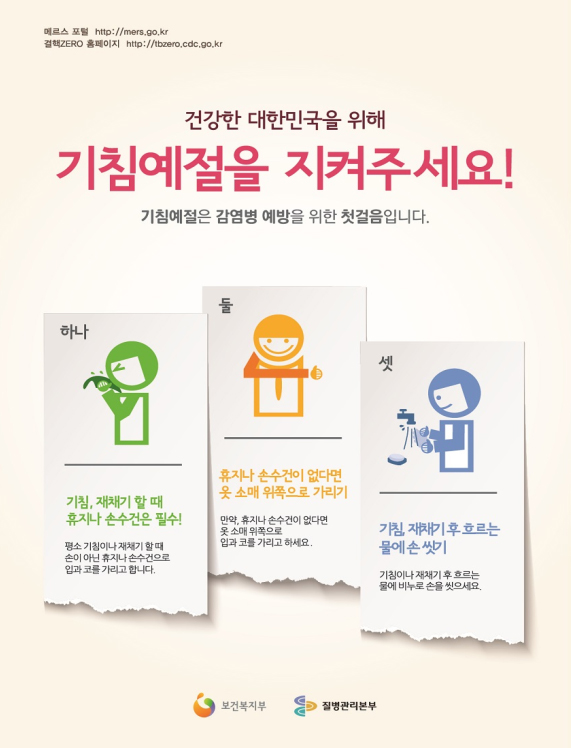청소년 및 일반인 대상 기침예절 포스터.