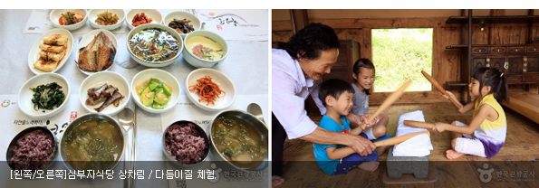 [왼쪽/오른쪽]심부자식당 상차림 / 다듬이질 체험.