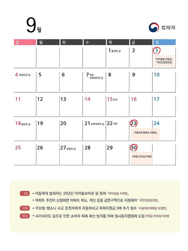 2016. 8월의 주요 시행법령 하단내용 참조