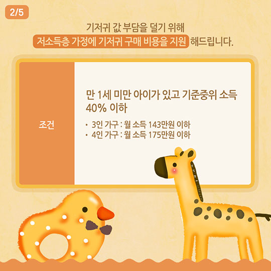 저소득층 가정 기저귀 구매비용 지원 