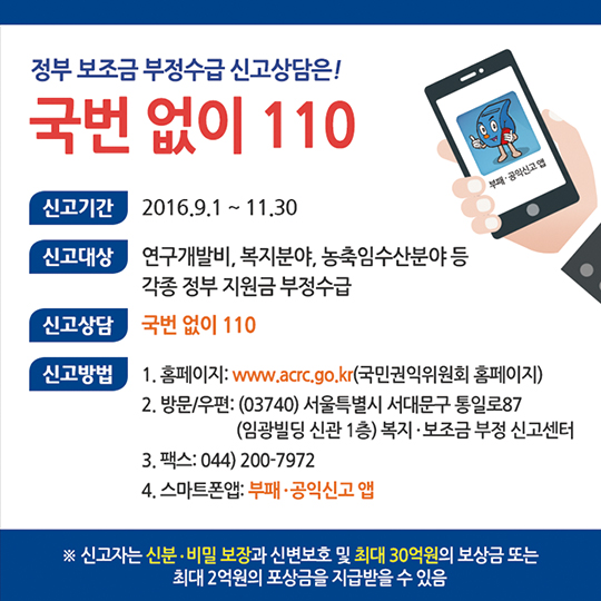 정부보조금 부정수급 집중 신고기간