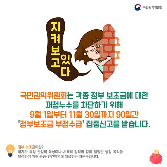 정부보조금 부정수급 집중 신고기간
