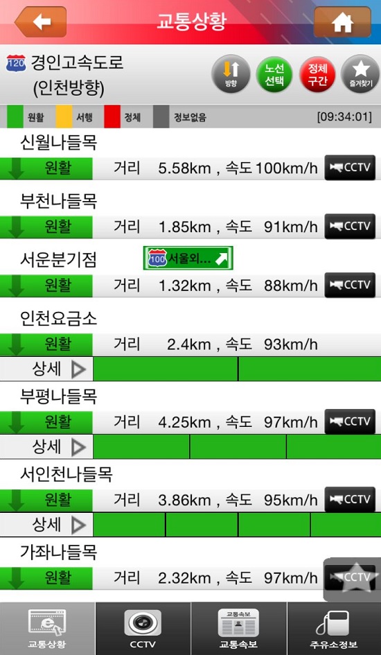 고속도로 교통정보 앱 화면