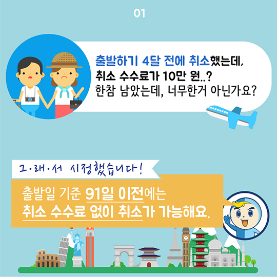 국제선 항공권 91일 이전에 취소하면 수수료 없어요!