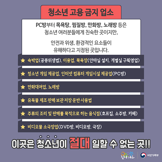 건강한 청소년 알바문화를 위한 청소년 알바TIP - 청소년 고용 금지 업소