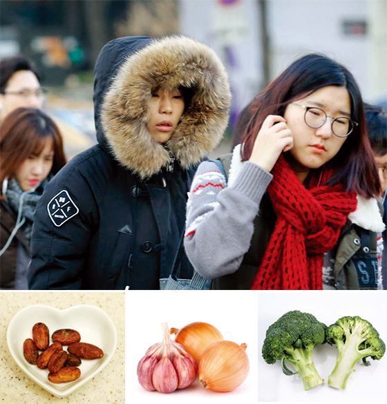 몸의 온도가 1℃만 떨어져도 인체 면역력은 30% 가까이 떨어진다. 마늘, 브로콜리, 아몬드는 면역력을 높이는 대표적인 음식이다. (사진=동아DB)
