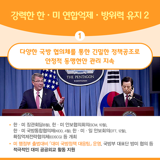 2016 국방부 주요성과 한미동맹 발전 및 대외 국방협력 강화