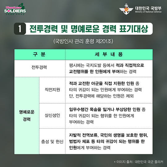 전투경력과 명예로운 경력, 이제는 인정받을 수 있습니다